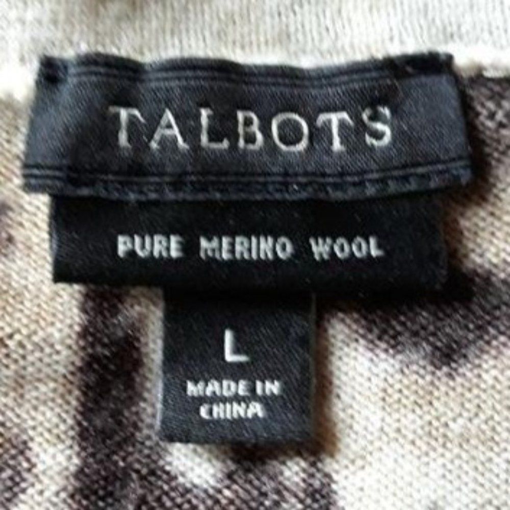 Talbots Sweater 100% Pure Merino Wool Leopard Animal Print Crew Neck Brown L - Picture 3 of 9
